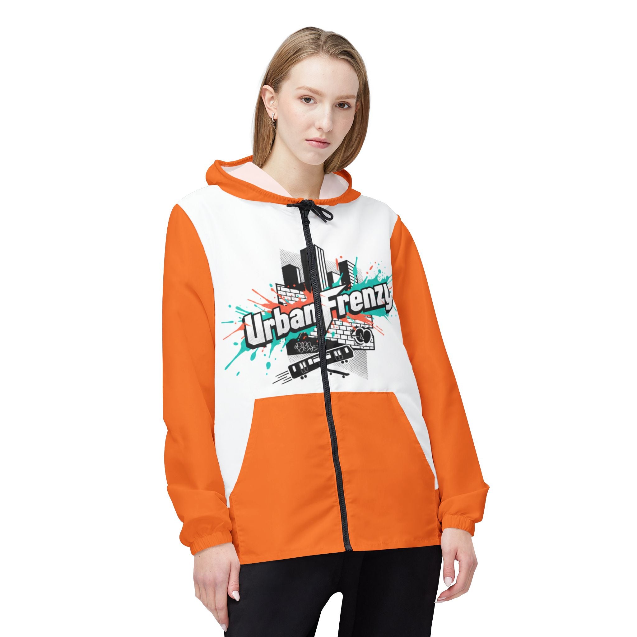 Urban Frenzy Windbreaker Jacket – Pink Graphic Hooded Windbreaker