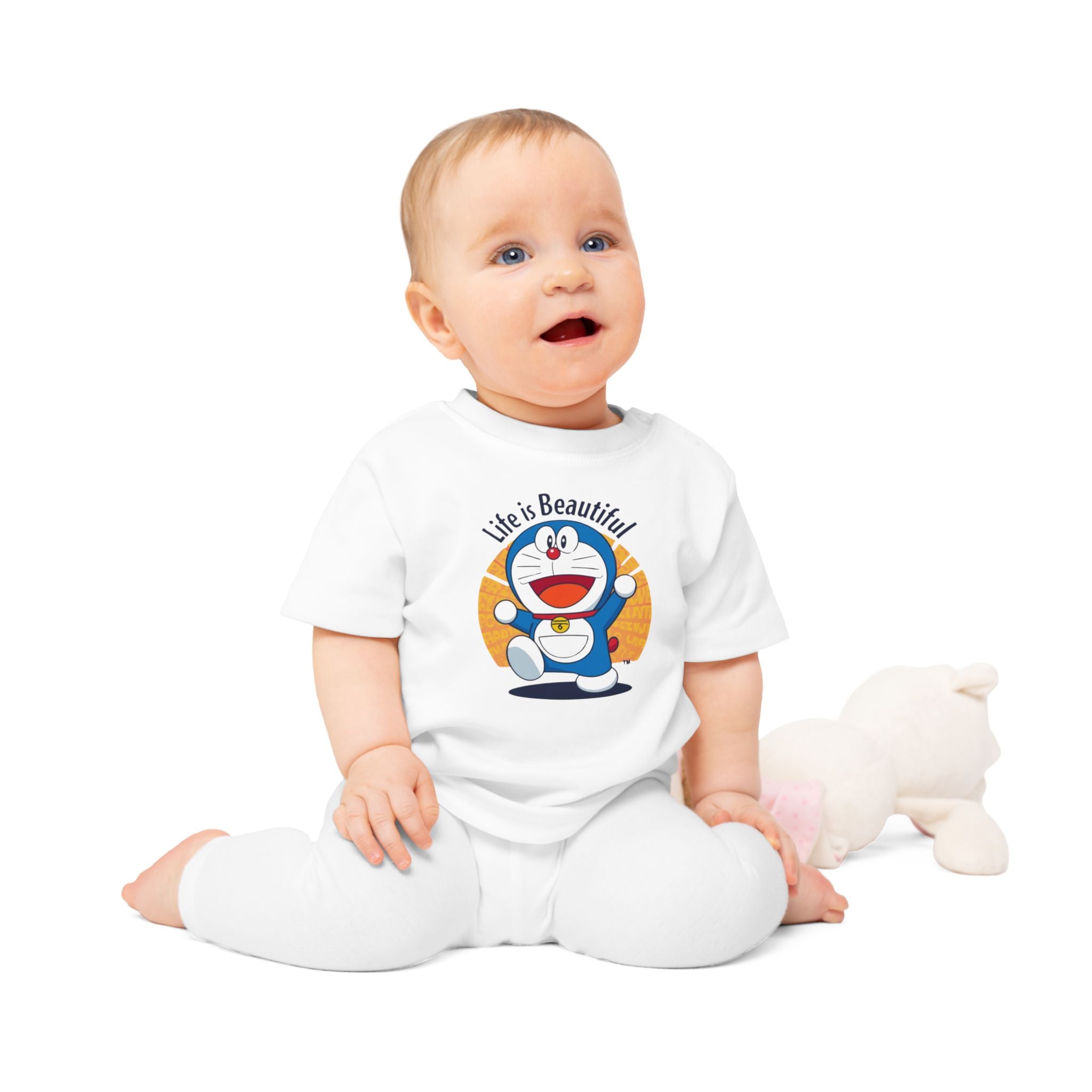 Baby T-Shirt — "Life is Beautiful" Cute Cartoon Cat Character Tee for Infants