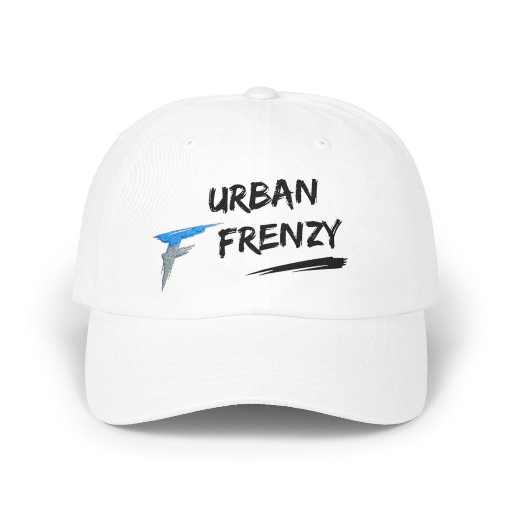 Urban Frenzy Classic Dad Cap — White Embroidered Logo Baseball Hat