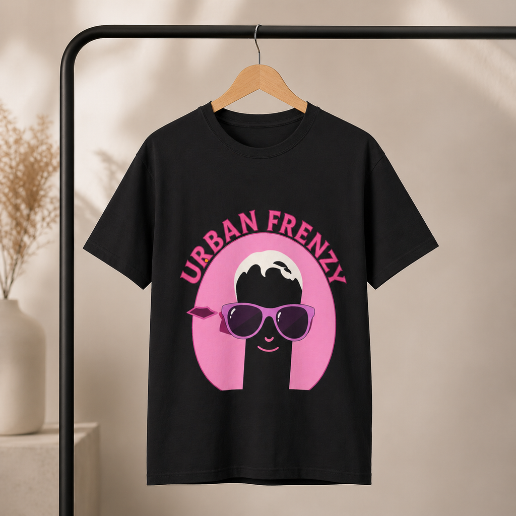 Urban Frenzy Graphic Tee — Retro Pink Sunglasses Streetwear Shirt