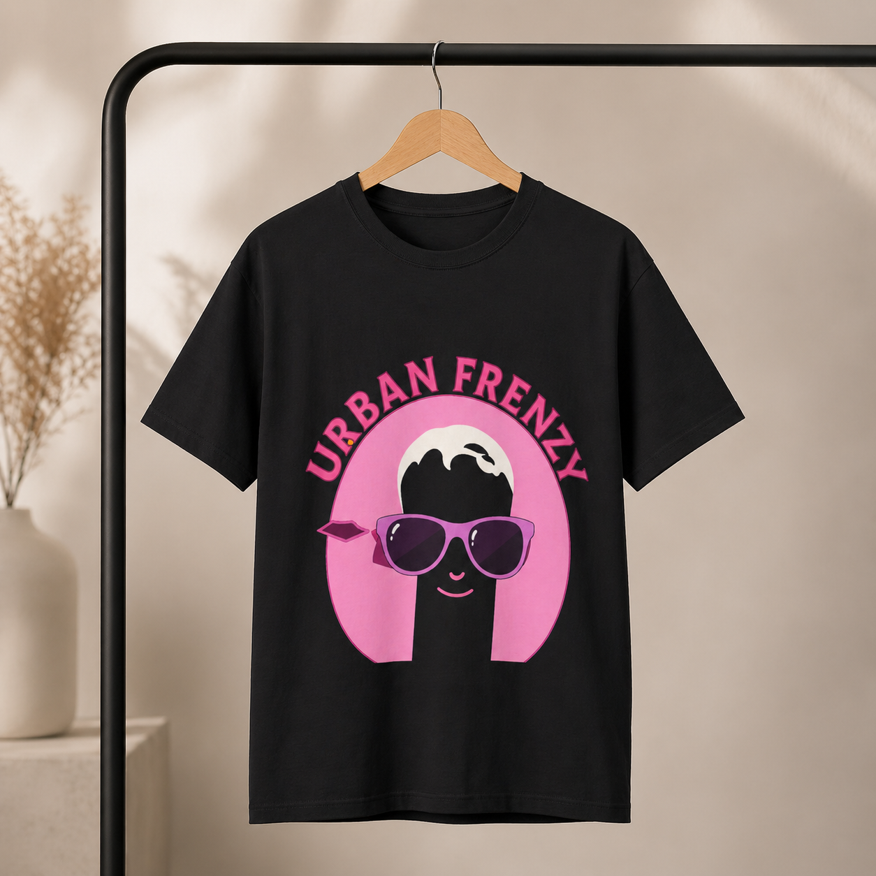 Urban Frenzy Graphic Tee — Retro Pink Sunglasses Streetwear Shirt