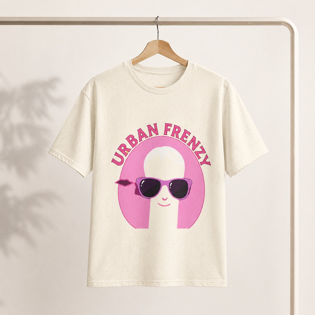 Urban Frenzy Graphic Tee — Retro Pink Sunglasses Streetwear Shirt