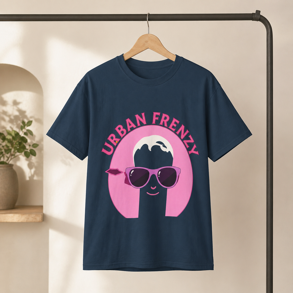 Urban Frenzy Graphic Tee — Retro Pink Sunglasses Streetwear Shirt