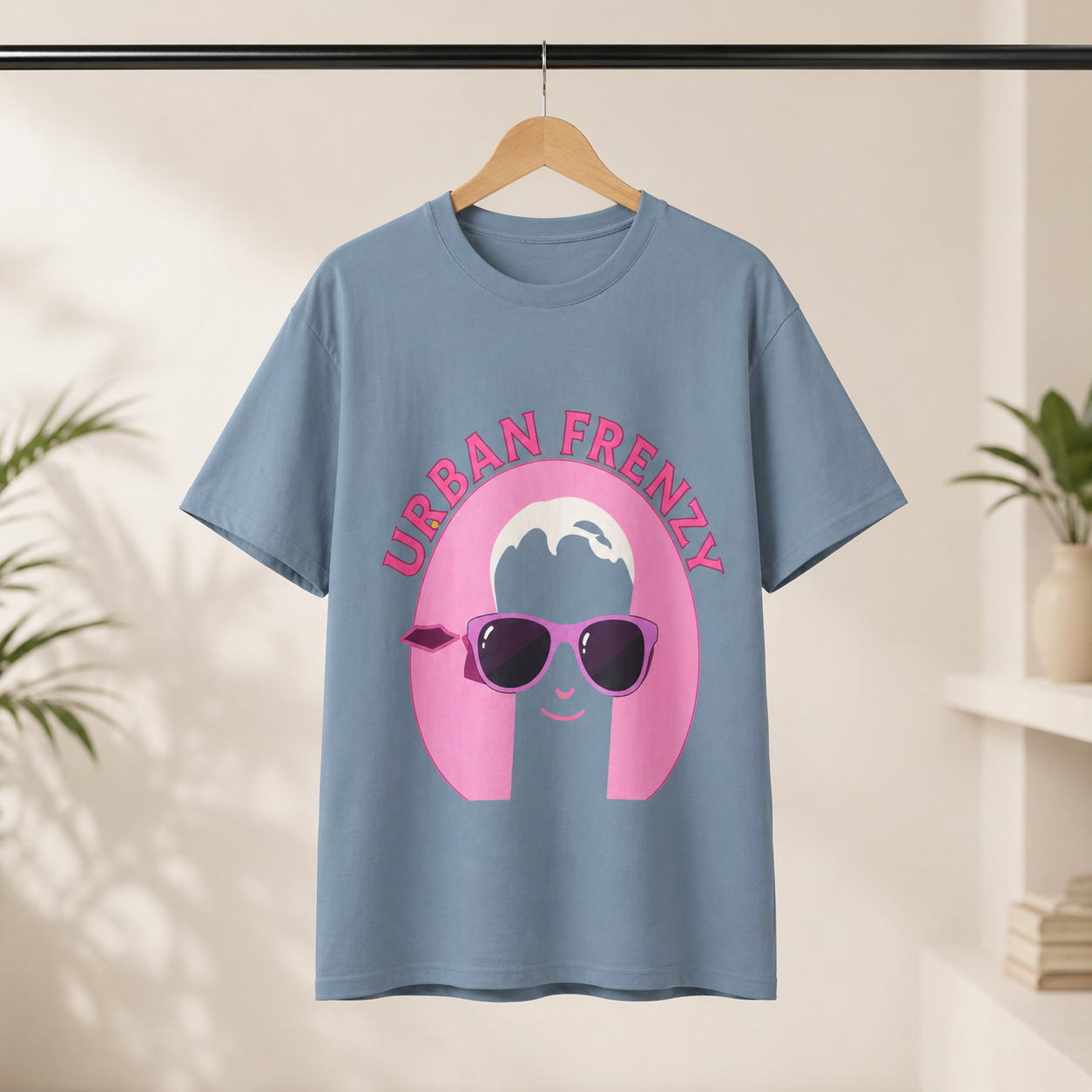 Urban Frenzy Graphic Tee — Retro Pink Sunglasses Streetwear Shirt