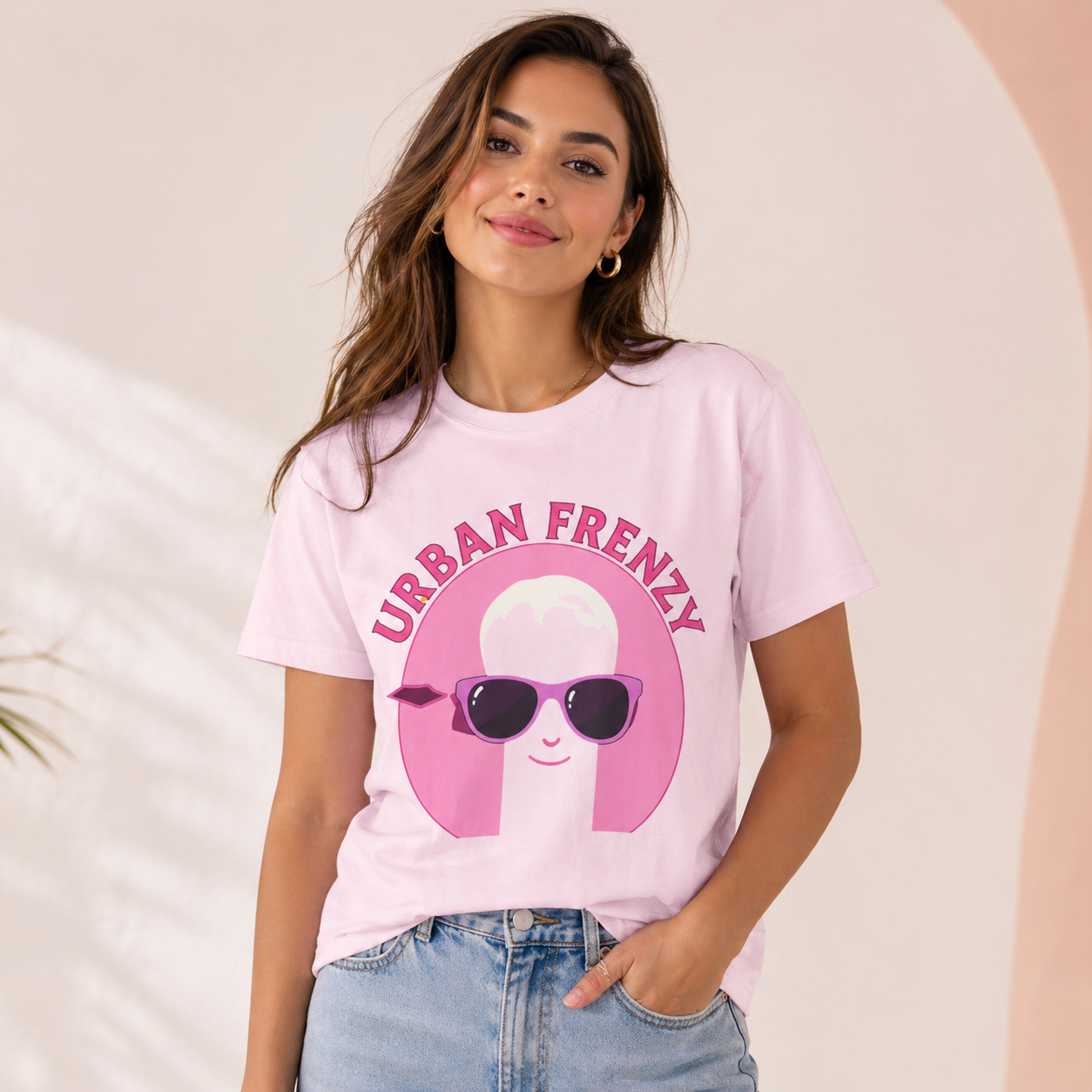 Urban Frenzy Graphic Tee — Retro Pink Sunglasses Streetwear Shirt
