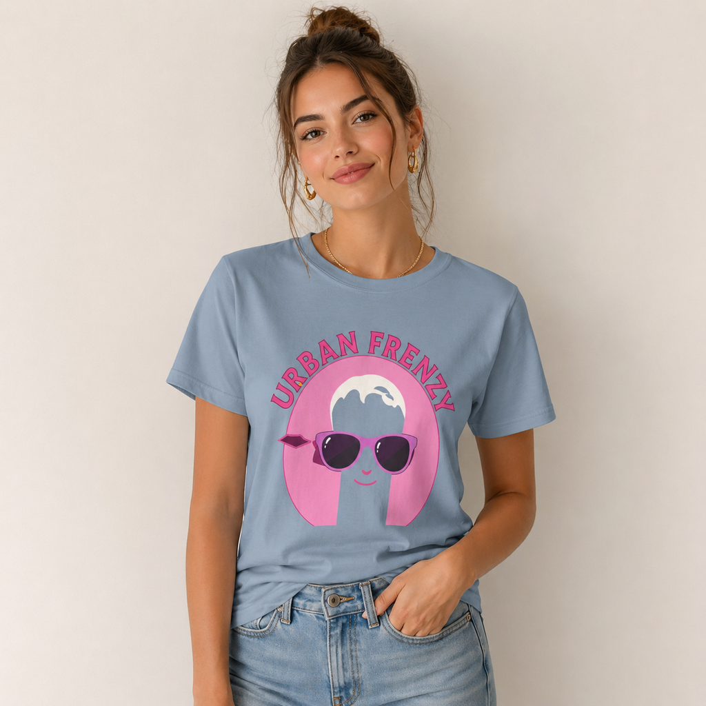 Urban Frenzy Graphic Tee — Retro Pink Sunglasses Streetwear Shirt