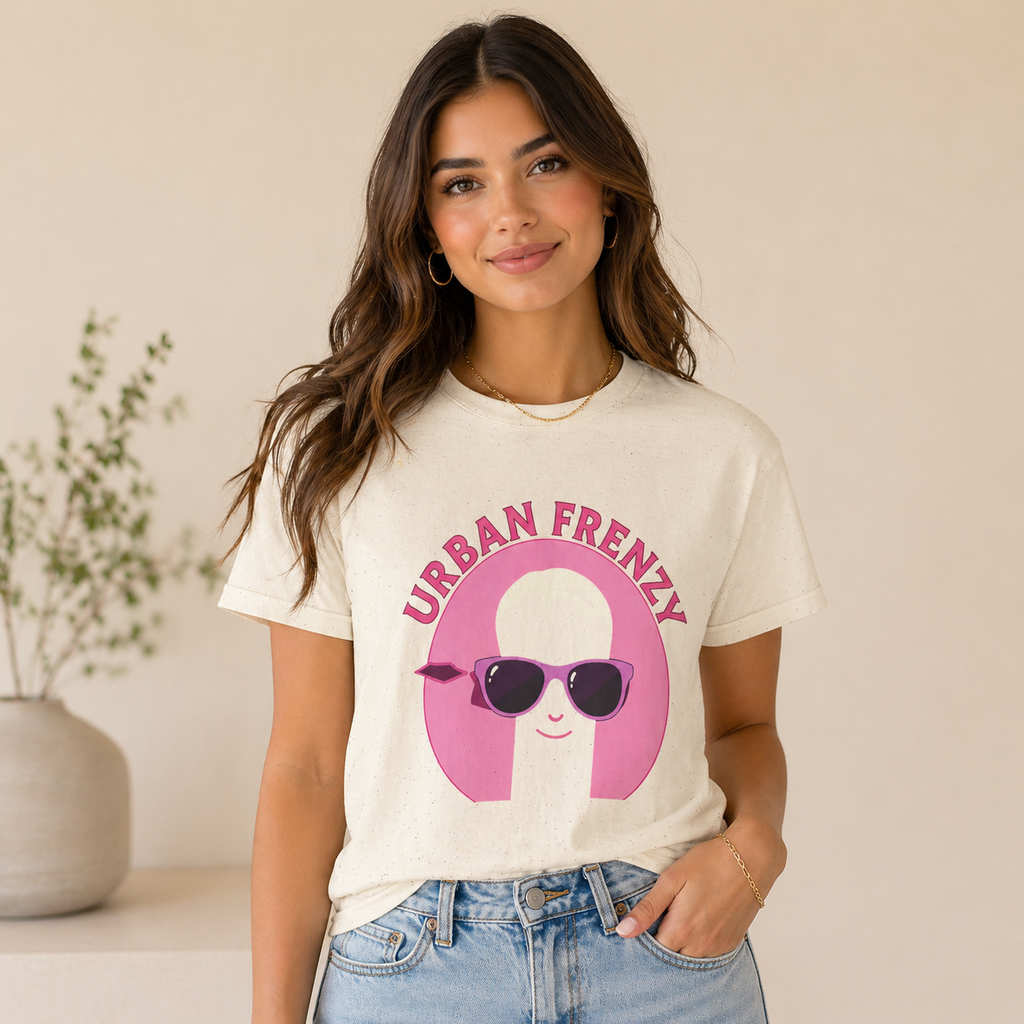 Urban Frenzy Graphic Tee — Retro Pink Sunglasses Streetwear Shirt