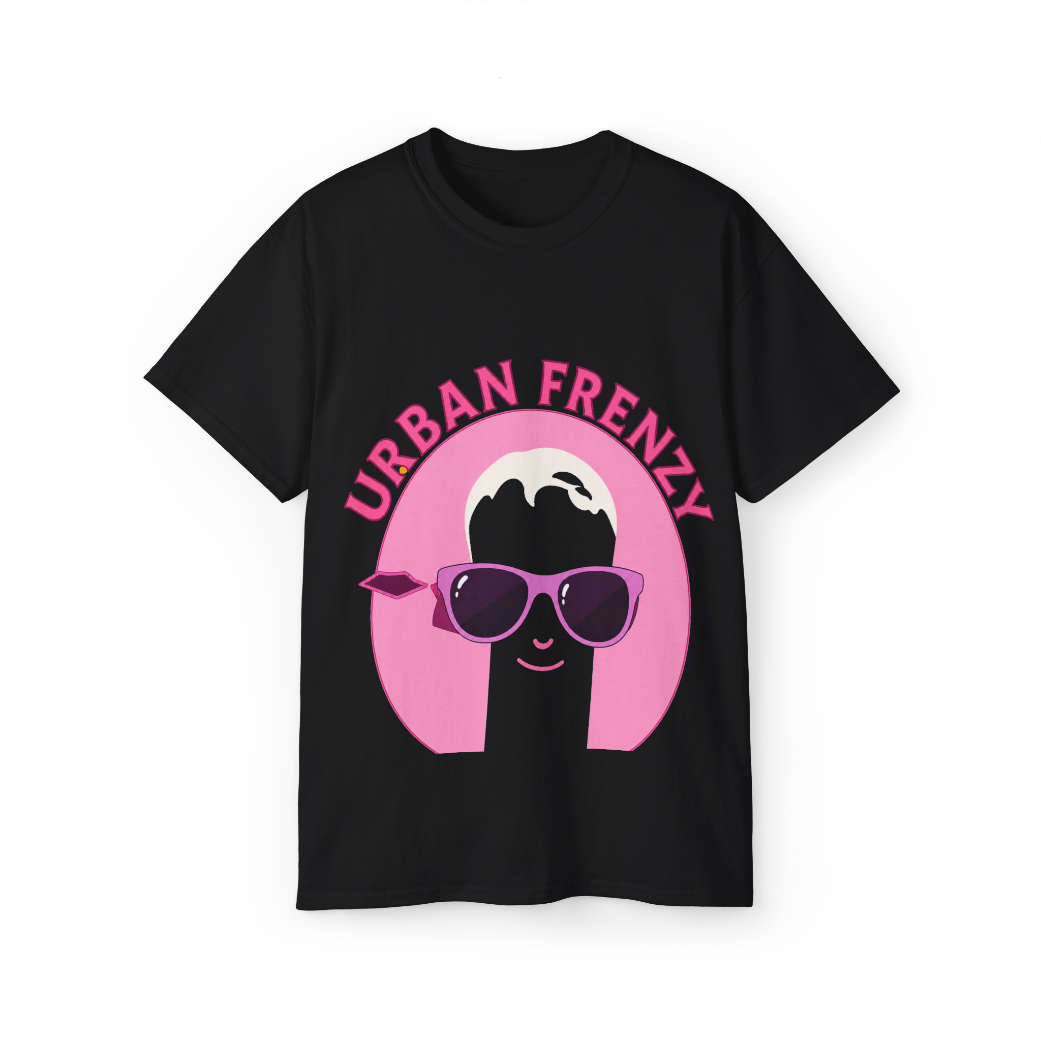 Urban Frenzy Graphic Tee — Retro Pink Sunglasses Streetwear Shirt
