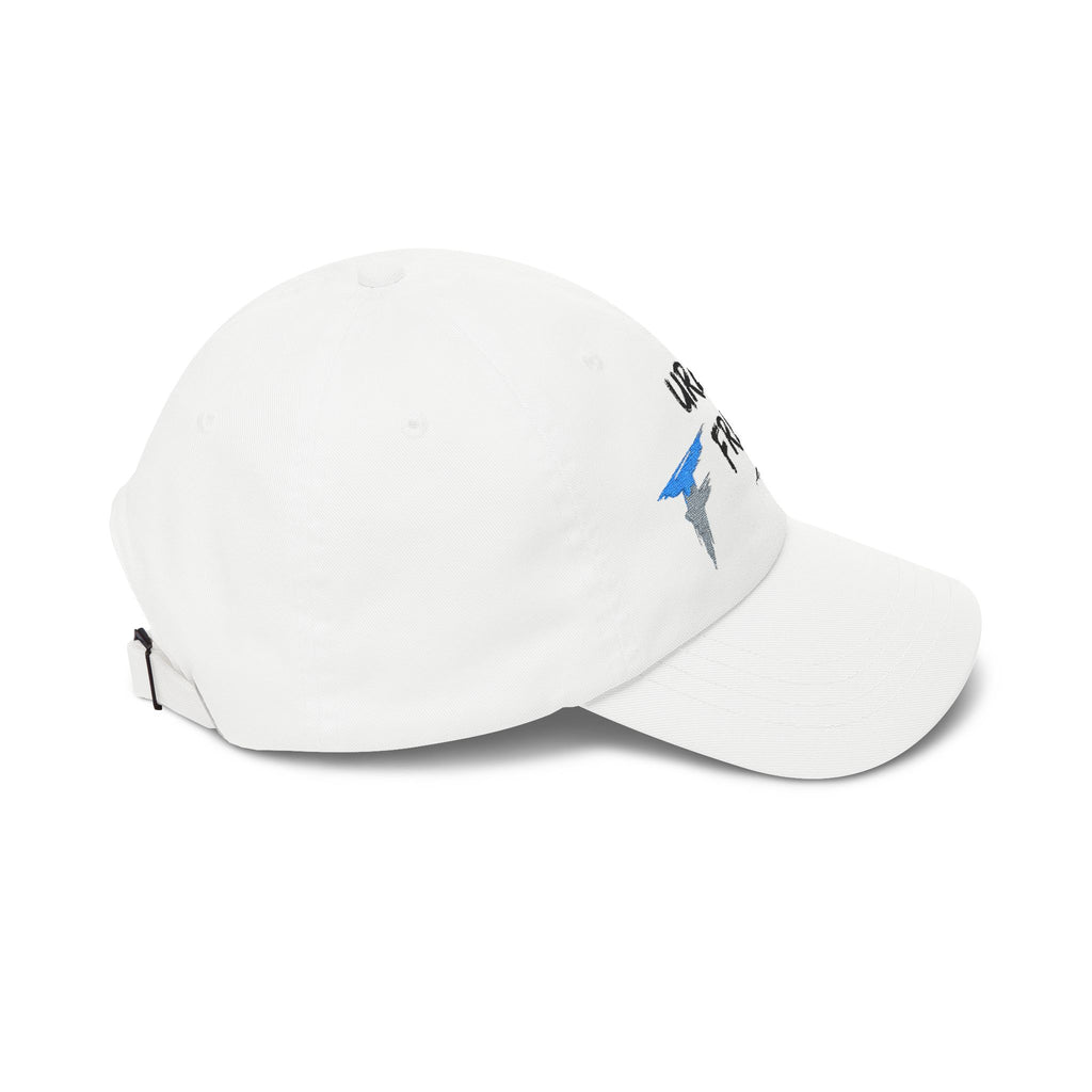 Urban Frenzy Classic Dad Cap — White Embroidered Logo Baseball Hat